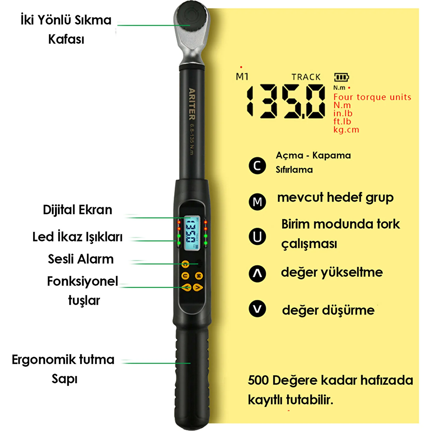 Ariter 1/2 Dijital Tork Anahtarı 17 NM-340 Nm Pilli Dijital Ekran - 2
