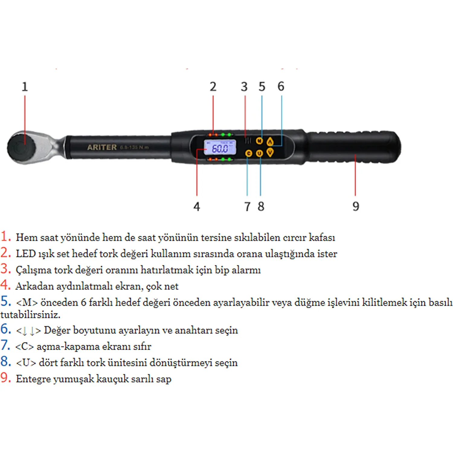 Ariter 1/2 Dijital Tork Anahtarı 17 NM-340 Nm Pilli Dijital Ekran - 4