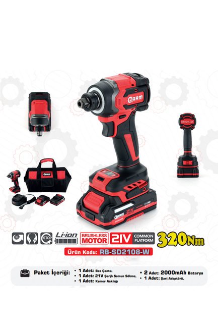 ARM - ARM Profesyonel Şarjlı Somun Sökme Sıkma Vidalama Makinesi Tabancası Darbeli 320 NM 21V Çift Akülü