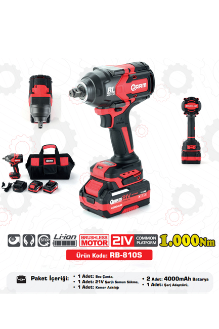 ARM - ARM Profesyonel Şarjlı Somun Sökme Sıkma Makinesi Tabancası Darbeli 1000 NM 21V Çantalı Çift Akülü