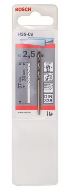 Bosch HSS-CO Metal Matkap Ucu 2,5*57 MM - Thumbnail
