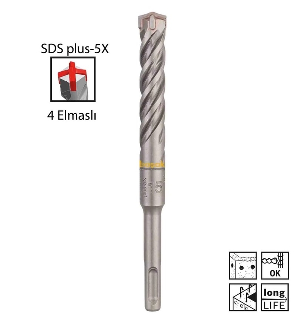 Bosch SDS Plus-5X 15 x 160 mm Dört Elmaslı Matkap Ucu 2608833822 - Thumbnail