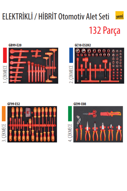 Ceta Form 132 Parça Elektrikli / Hibrit Dolu Takım Arabası 6 Çekmece A50EV-132A01M - Thumbnail