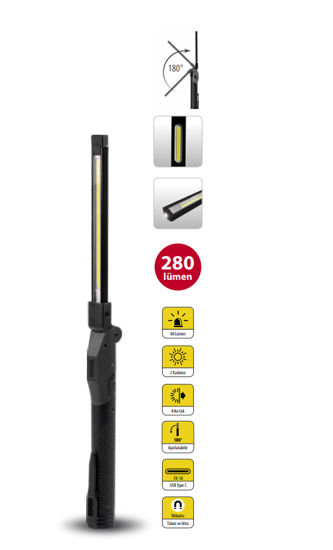 Ceta Form Lumax Şarjlı Led Çalışma Lambası 280 Lümen R10F-SLIM02 - 1
