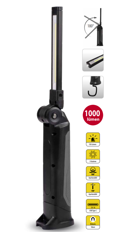 Ceta Form Şarjlı Katlanır 1000 Lümen Led Çalışma Lambası R10F-SLIM01 - 1