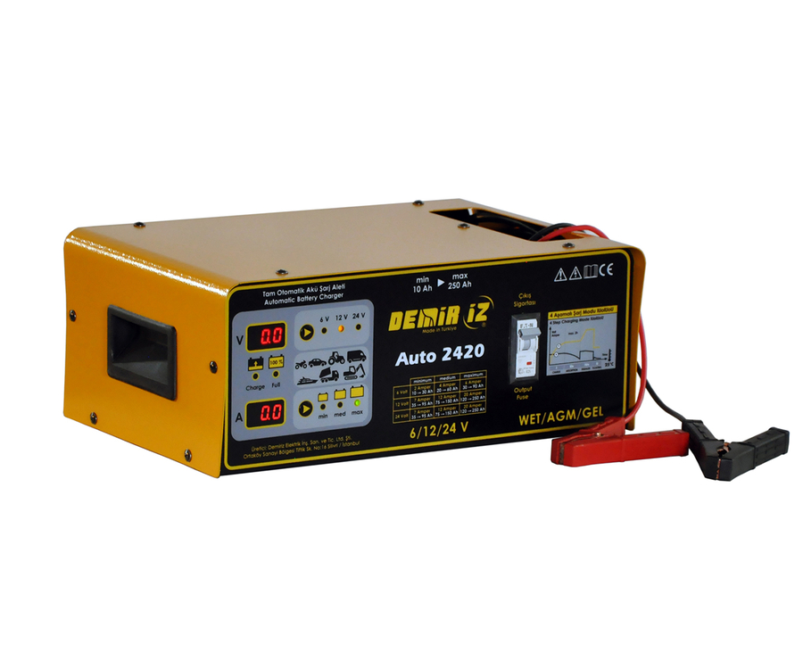 DEMİRİZ 6 - 12 - 24 Volt / 20 Amper Tristör Kontrollü Tam Otomatik Akü Şarj Cihazı - 1