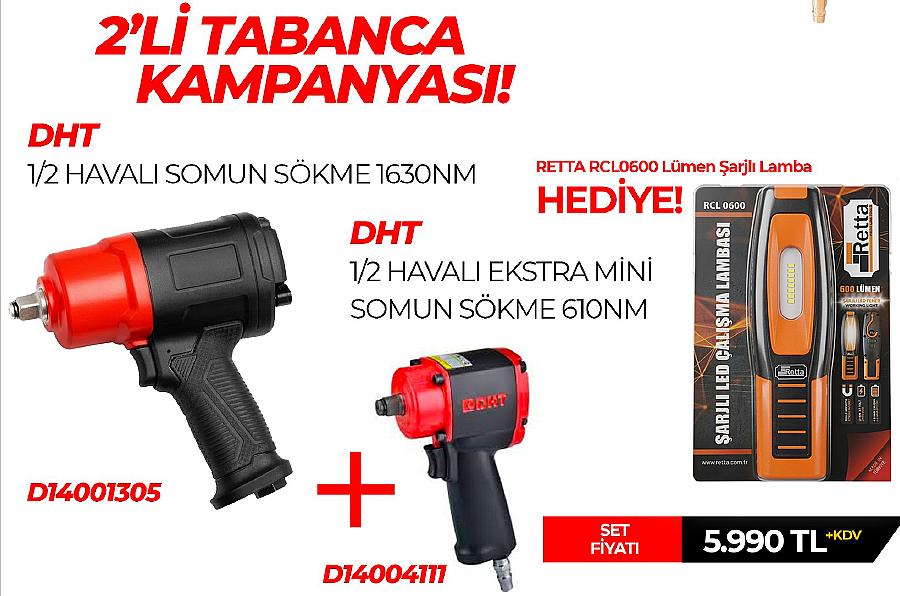 DHT 1/2 1630Nm Havalı Somun Sökme + DHT 1/2 Ekstra Mini Havalı Somun Sökme 610nm + Retta Lamba Hediyeli! - 1
