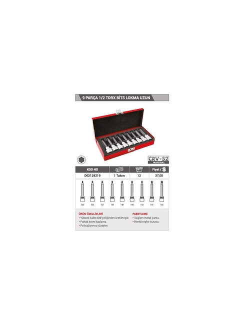 DHT 9 Parça 1/2 Torx Bits Lokma Uzun - Thumbnail