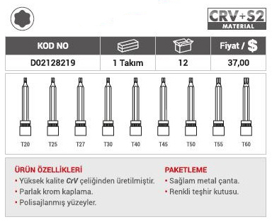 DHT 9 Parça 1/2" Torx Bits Lokma Uzun Seti - 2