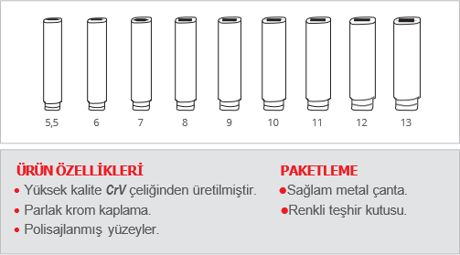 DHT Uzun Lokma Takımı 9 Parça 1/4'' - 2