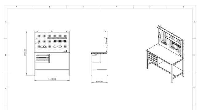 DORF 1,5 Metre 3 Çekmeceli Çalışma Tezgahı Boş - Thumbnail