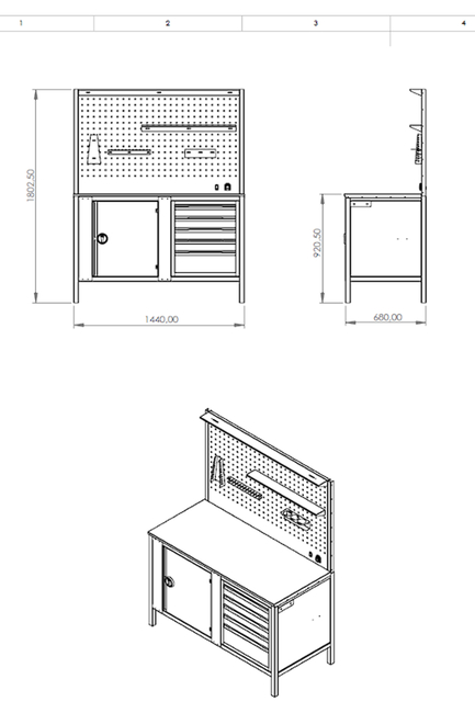 DORF 1,5 Metre 5 Çekmeceli Dolaplı Çalışma Tezgahı Boş - Thumbnail