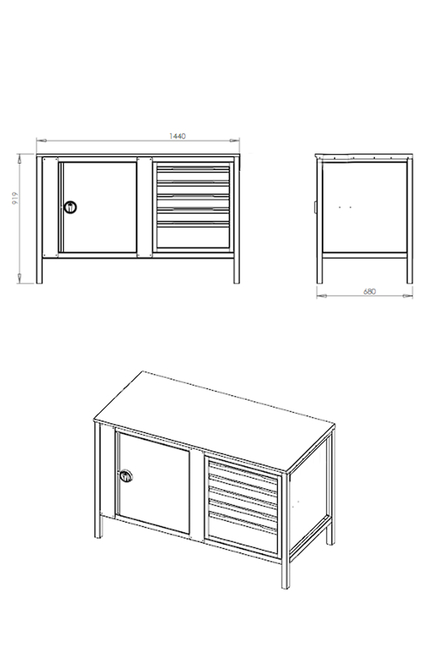 DORF 1,5 Metre 5 Çekmeceli Dolaplı Panosuz Çalışma Tezgahı Boş - Thumbnail