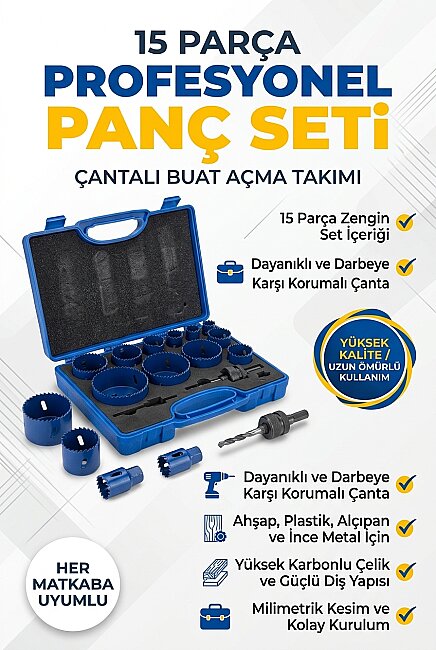 DORF 15 Parça Profesyonel Panç Seti - Çantalı Buat Açma Takımı