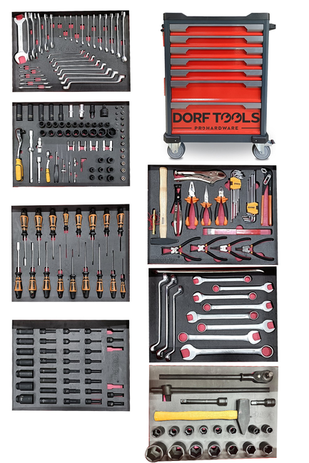 DORF - DORF 194 Parça Ağır Vasıta İçin Dolu Takım Arabası Tüm Çekmeceleri Dolu Profesyonel