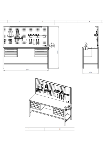 DORF 2 Metre 6 Çekmeceli Çalışma Tezgahı Boş - Thumbnail