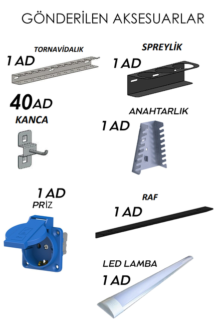 DORF 2 Metre Modüler Üst Dolaplı 10 Çekmeceli Çalışma Tezgahı Boş - Thumbnail