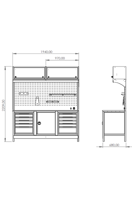 DORF 2 Metre Modüler Üst Dolaplı 10 Çekmeceli Çalışma Tezgahı Boş - Thumbnail