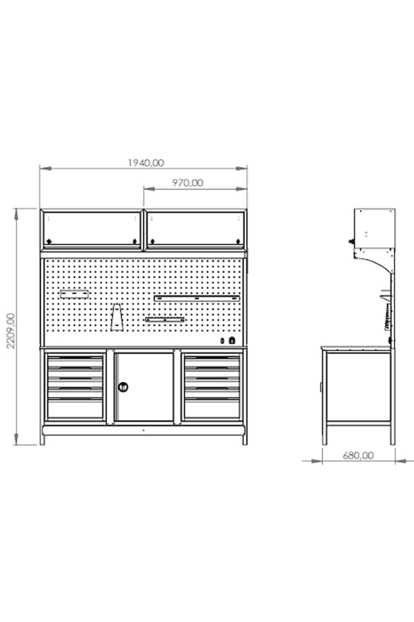 DORF 2 Metre Modüler Üst Dolaplı 10 Çekmeceli Çalışma Tezgahı Boş - 4
