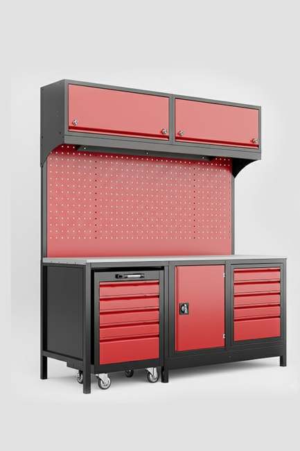 DORF - DORF 2 Metre Modüler Üst Dolaplı 5 Çekmeceli Takım Arabalı Çalışma Tezgahı Boş