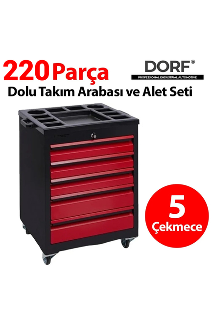 Dorf 220 Parça Dolu Takım Arabası 5 Çekmece - Thumbnail