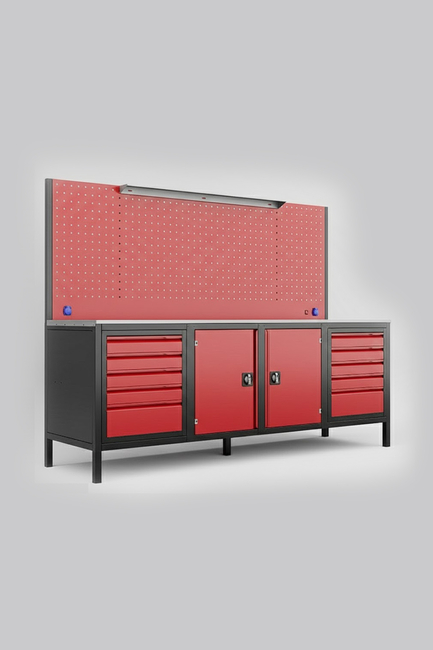 DORF - DORF 2,5 Metre 10 Çekmeceli 2 Dolaplı Çalışma Tezgahı Boş