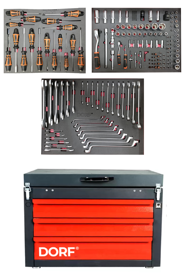 DORF 3 Çekmeceli Dolu Takım Sandığı Mobil Araç Arkası Alet Seti 159 Parça DORF 3 Çekmeceli Dolu Takım Sandığı Mobil Araç Arkası Alet Seti 159 Parça