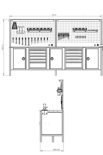 DORF 3 Metre 10 Çekmeceli 3 Dolaplı Çalışma Tezgahı Boş - Thumbnail