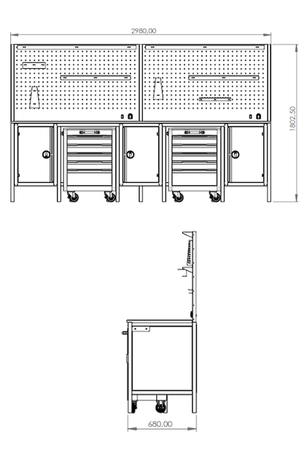 DORF 3 Metre 3 Dolaplı 2 Takım Arabalı Çalışma Tezgahı Boş - 4