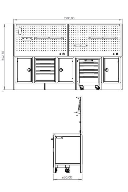 DORF 3 Metre 5 Çekmeceli 3 Dolaplı Takım Arabalı Çalışma Tezgahı Boş - Thumbnail