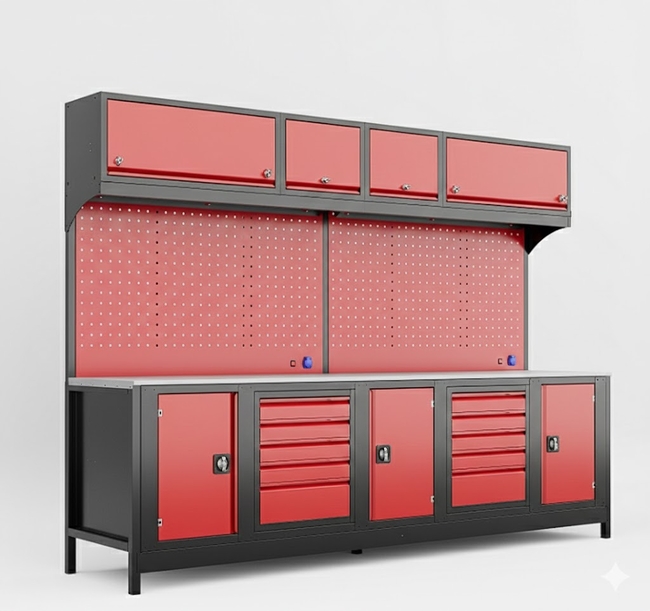 DORF - DORF 3 Metre Modüler Üst Dolaplı 10 Çekmeceli 3 Dolaplı Çalışma Tezgahı Boş