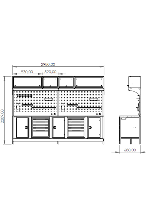DORF 3 Metre Modüler Üst Dolaplı 10 Çekmeceli 3 Dolaplı Çalışma Tezgahı Boş - 4