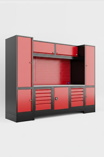 DORF - DORF 3 Metre Modüler Üst, Sağ ve Sol Dolaplı 10 Çekmeceli 1 Dolaplı Çalışma Tezgahı Boş