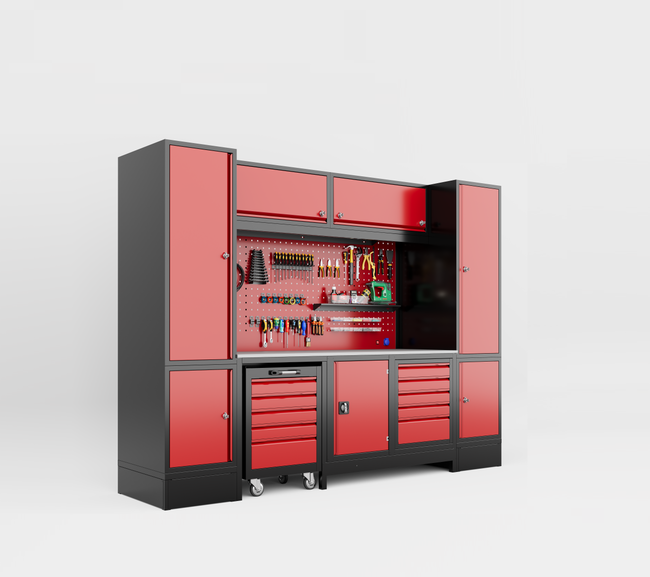 DORF 3 Metre Modüler Üst, Sağ ve Sol Dolaplı 5 Çekmeceli 1 Takım Arabalı Çalışma Tezgahı Boş - Thumbnail