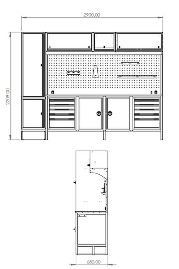 DORF 3 Metre Modüler Üst ve Sol Dolaplı 10 Çekmeceli 2 Dolaplı Çalışma Tezgahı Boş - 4