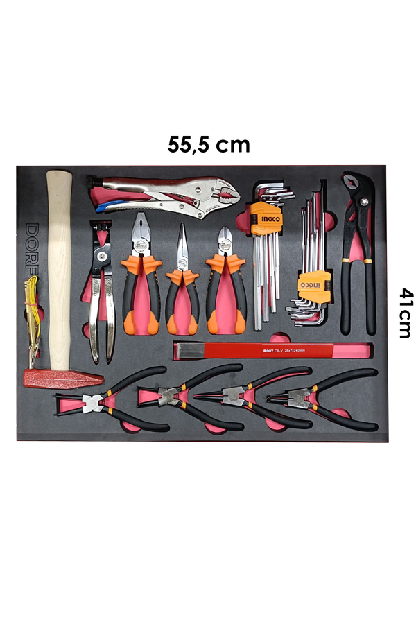 DORF 31 Parça Dolu Eva Seti Segman Pense Çekiç Alyan Anahtar Seti Takım Arabası İçeriği 55,5cm x 41cm - 1