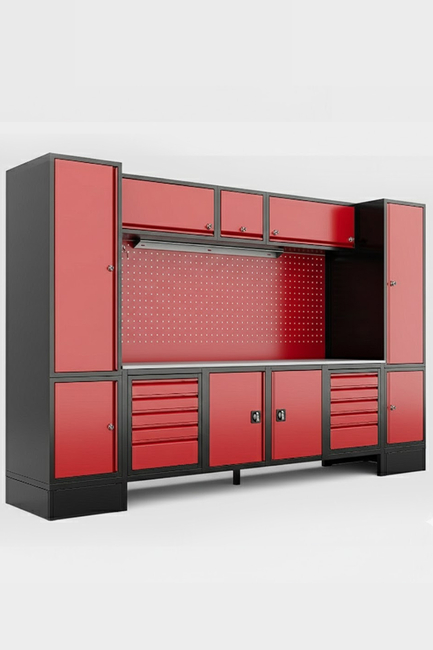 DORF - DORF 3,5 Metre Modüler Üst, Sağ ve Sol Dolaplı 10 Çekmeceli 2 Dolaplı Çalışma Tezgahı Boş