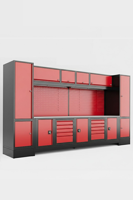 DORF - DORF 4 Metre Modüler Üst, Sağ ve Sol Dolaplı 10 Çekmeceli 3 Dolaplı Çalışma Tezgahı Boş