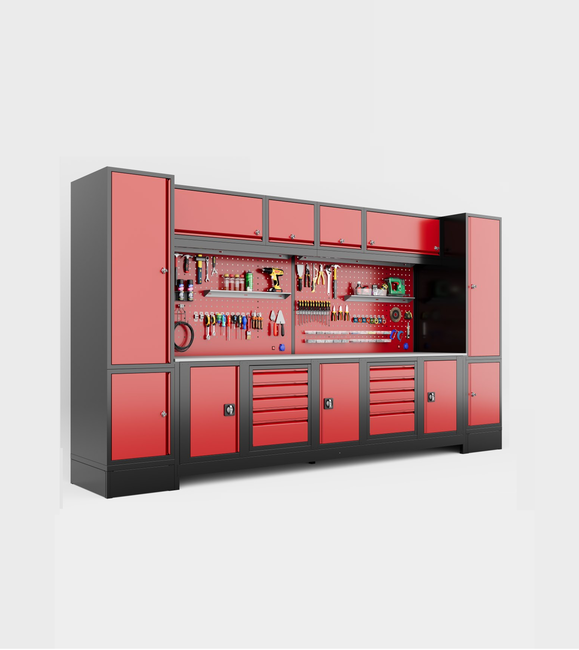 DORF 4 Metre Modüler Üst, Sağ ve Sol Dolaplı 10 Çekmeceli 3 Dolaplı Çalışma Tezgahı Boş - Thumbnail