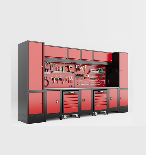 DORF 4 Metre Modüler Üst, Sağ ve Sol Dolaplı 2 Takım Arabalı 3 Dolaplı Çalışma Tezgahı Boş - Thumbnail