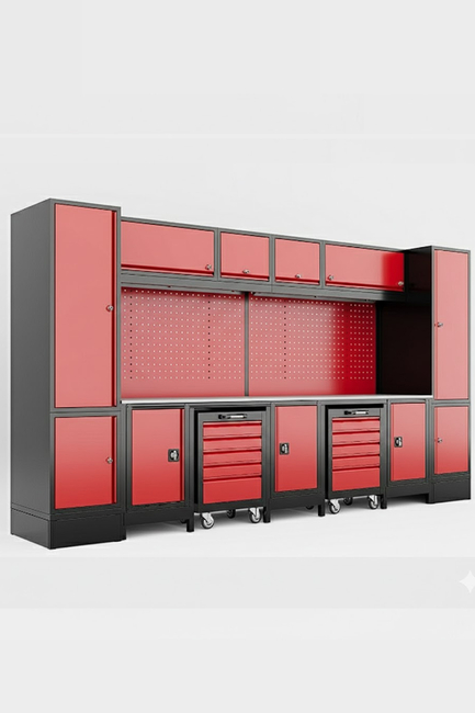 DORF - DORF 4 Metre Modüler Üst, Sağ ve Sol Dolaplı 2 Takım Arabalı 3 Dolaplı Çalışma Tezgahı Boş