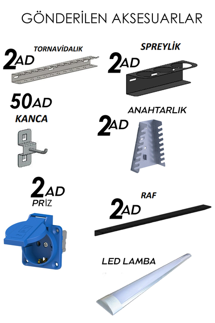DORF 4 Metre Modüler Üst, Sağ ve Sol Dolaplı 2 Takım Arabalı 3 Dolaplı Çalışma Tezgahı Boş - Thumbnail