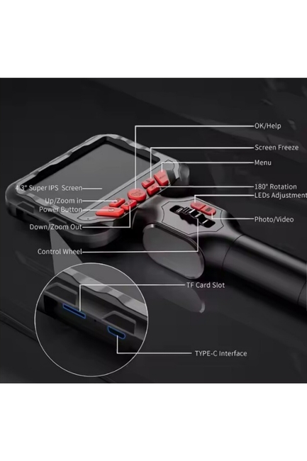 DORF Su Geçirmez 4.3 Inç Ips Ekran 210 Derece Oynar Başlıklı Eklemli Esnek Endoskop Yılan Kamera 6mm - Thumbnail