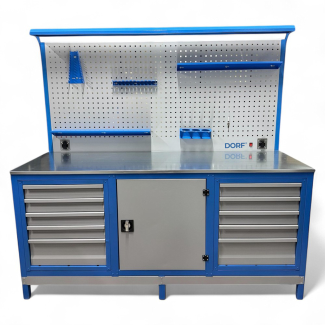 DORF - DORF Takım Tezgahı – 180 cm | 10 Gözlü, Kilitli Dolaplı, LED Aydınlatmalı