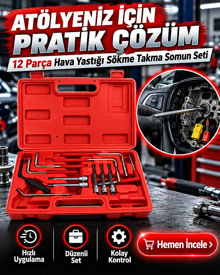 Dorf Tools 12 Parça Hava Yastığı Sökme Takma Seti Somun Seti Çantalı - 1