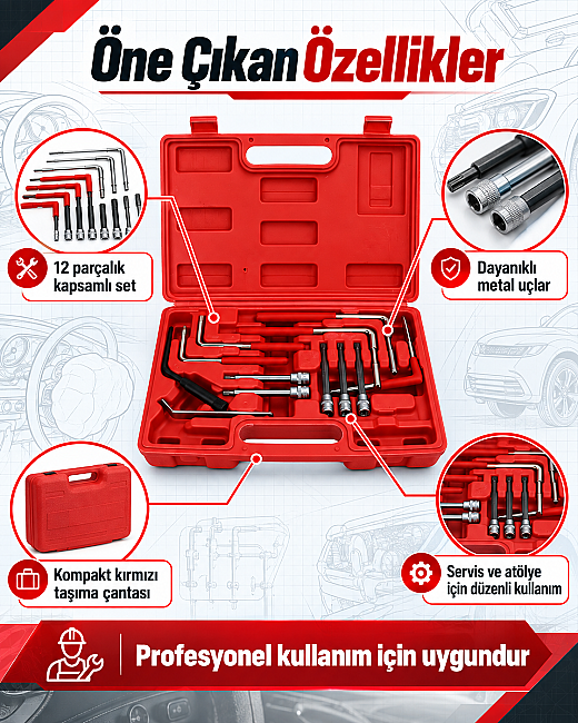 Dorf Tools 12 Parça Hava Yastığı Sökme Takma Seti Somun Seti Çantalı - 3