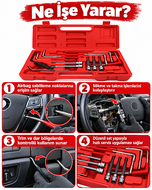 Dorf Tools 12 Parça Hava Yastığı Sökme Takma Seti Somun Seti Çantalı - 4