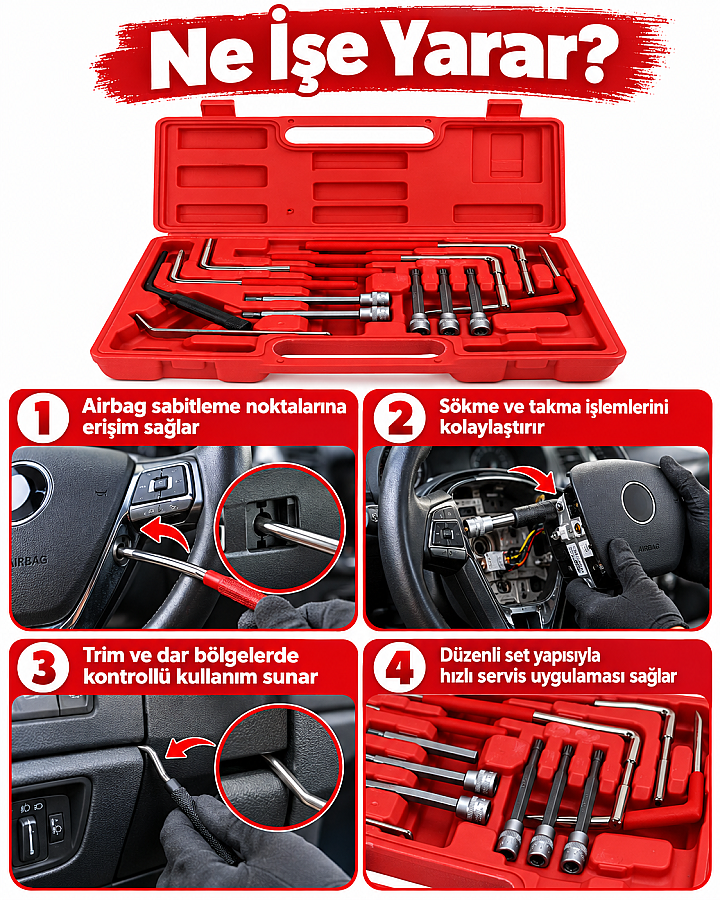 Dorf Tools 12 Parça Hava Yastığı Sökme Takma Seti Somun Seti Çantalı - 4