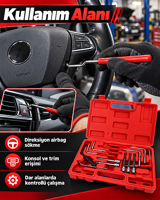 Dorf Tools 12 Parça Hava Yastığı Sökme Takma Seti Somun Seti Çantalı - 5