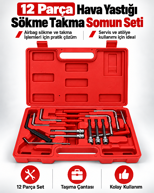 Dorf Tools 12 Parça Hava Yastığı Sökme Takma Seti Somun Seti Çantalı - 2